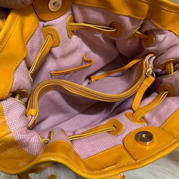 DOONEY & BOURKE Vintage Orange Yellow Small Patent Leather CHIARA D/S Satchel - Picture 9 of 16